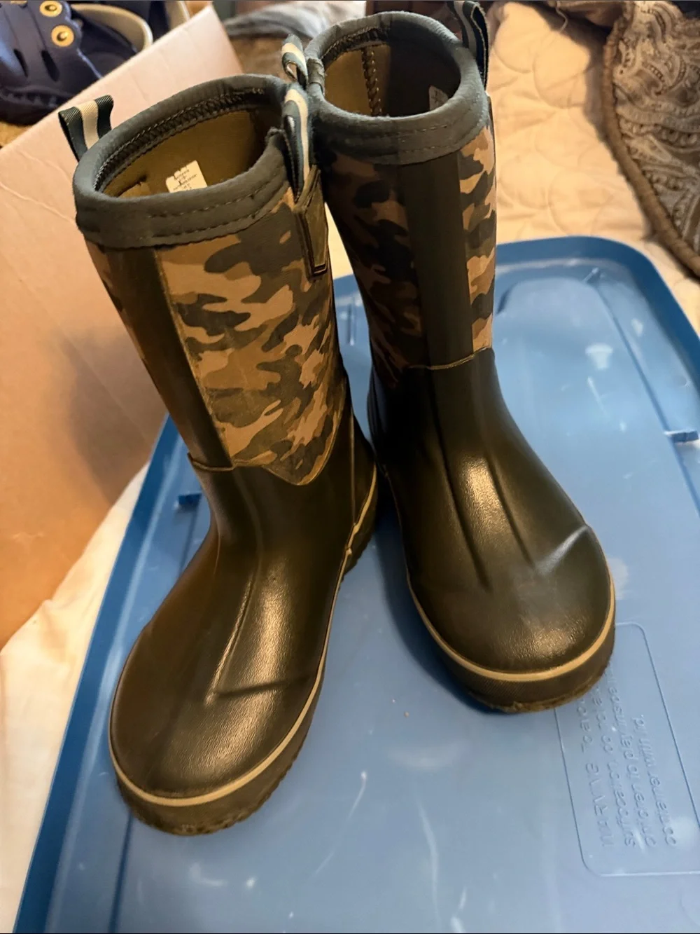Lands' End Kids' Camo Rain & Snow Boots - Olive Green